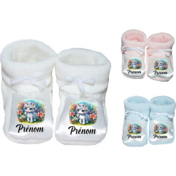 chaussons-bébé-personnalisé-blanc-bleu-ou-rose-licorne-prénom