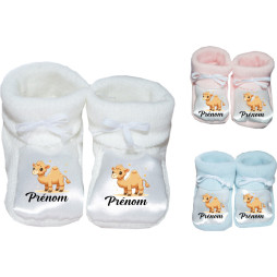 chaussons-bébé-personnalisé-blanc-bleu-ou-rose-tigre-dromadaire-prénom