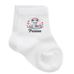 chaussettes-bébé-personnalisé-serpent-rose-prénom