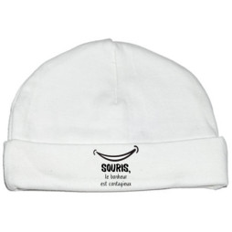 bonnet-naissance-personnalisé-souris-le-bonheur-est-contagieux