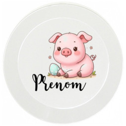 assiette-enfant-personnalisée-cochon-assis-prénom