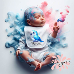 bavoir-bébé-personnalisé-perroquet-bleu-prénom
