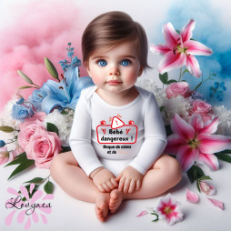 Body bébé garçon personnalisé bébé dangereux risque de câlins et de bisous
