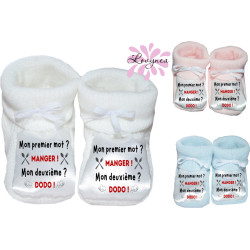 chaussons bébé personnalisé mon premier mot manger mon deuxieme dodo