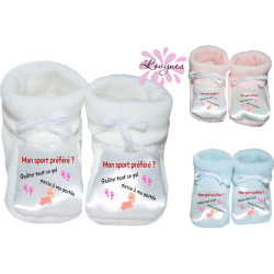 chaussons bébé personnalisé mon sport préféré gouter tout ce qui passe à ma portée