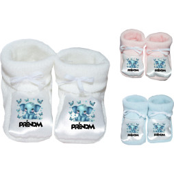 chaussons-pour-bébé-personnalisé-éléphant-papillon-prénom