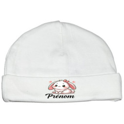 bonnet-naissance-personnalisé-lapin-rose-prénom