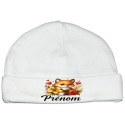 bonnet-naissance-personnalisé-renard-lys-prénom