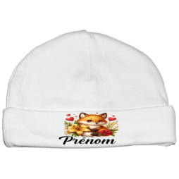 bonnet-naissance-personnalisé-renard-lys-prénom