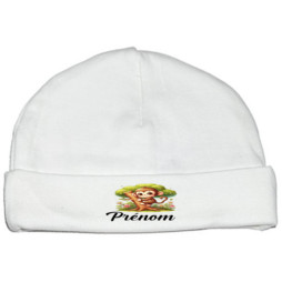bonnet-naissance-personnalisé-singe-arbre-prénom