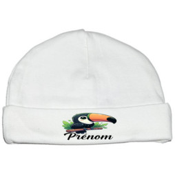 bonnet-naissance-personnalisé-toucan-prénom